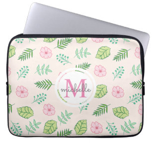 Modern Chic Floral Monogram Laptop Sleeve