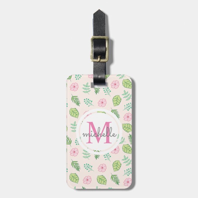 Modern Chic Floral Monogram Luggage Tag (Front Vertical)