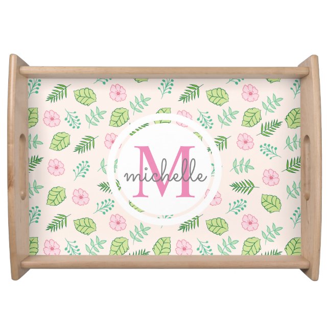 Modern Chic Floral Monogram Serving Tray (Front)