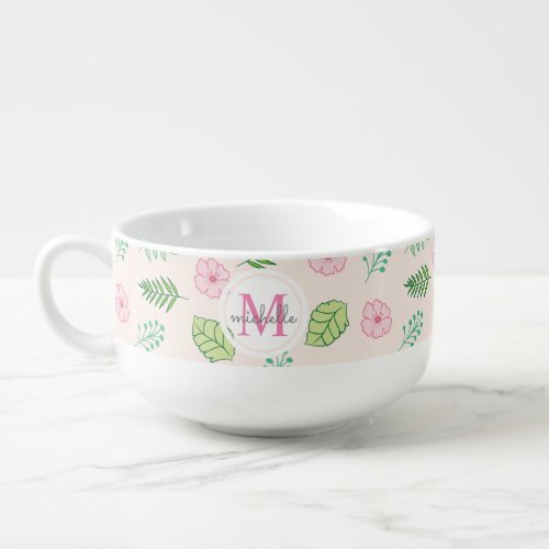 Modern Chic Floral Monogram Soup Mug