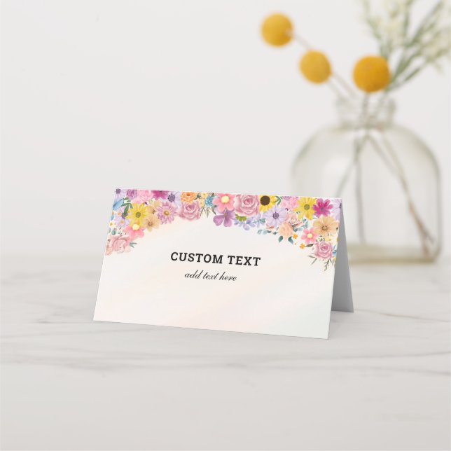 Modern Chic Floral Place Cards Wildflower Theme (Front)