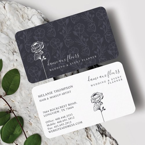 Modern Chic Floral Rose Botanical Blush Navy Business Card