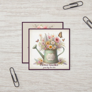 Modern Chic Floral & Rustic Wood Vintage Cottage Square Business Card