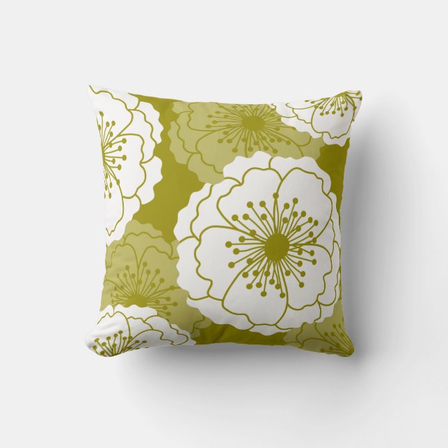 Modern Chic Flower Silhouettes | Avocado Green Throw Pillow (Front)