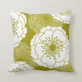 Modern Chic Flower Silhouettes | Avocado Green Throw Pillow
