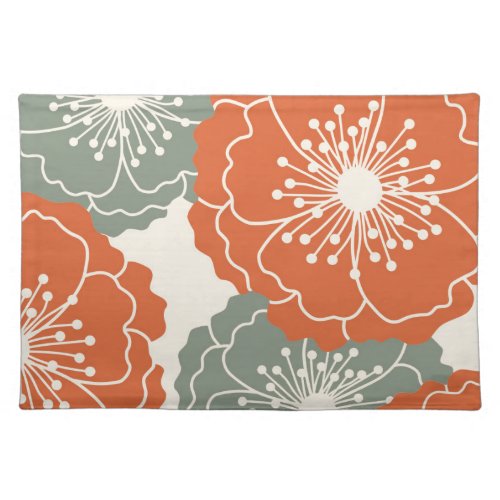 Modern Chic Flower Silhouettes  Teal Orange Cloth Placemat