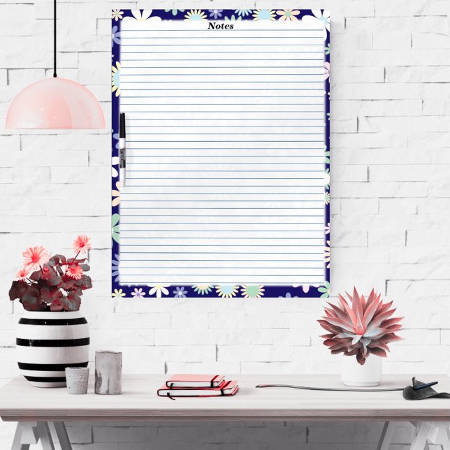 Modern Chic Flowers on Purple with Blue Lines - Dry Erase Board (Creator Uploaded)