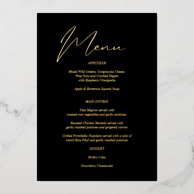 Modern Chic Foil Black & Gold Menu Foil Invitation (Front)