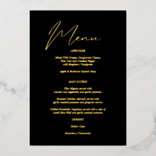 Modern Chic Foil Black & Gold Menu Invitation