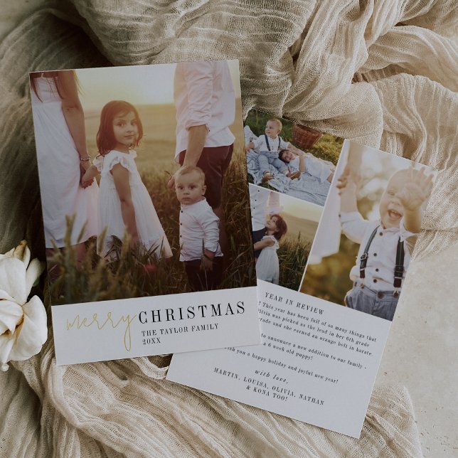 Modern Chic Foil Christmas Photo Year in Review Foil Holiday Card (Creator Uploaded)