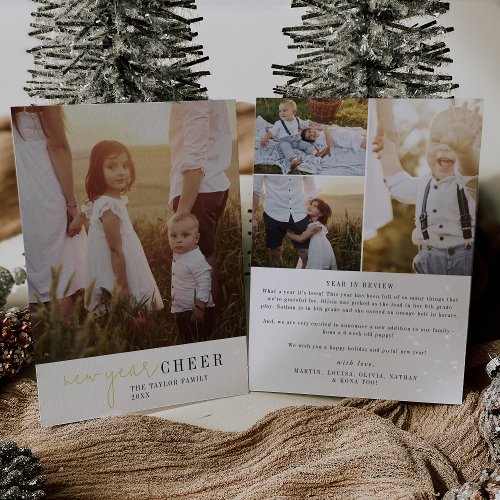 Modern Chic Foil New Year Photo Year in Review Foil Holiday Card