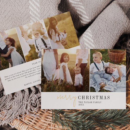 Modern Chic Foil Photo Collage Christmas News Foil Holiday Card