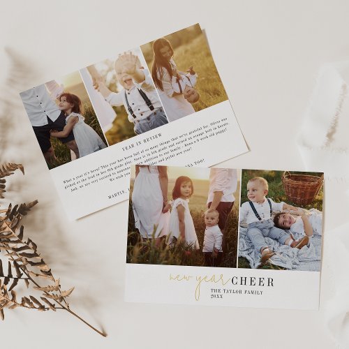 Modern Chic Foil Photo Collage New Year Newsletter Foil Holiday Card