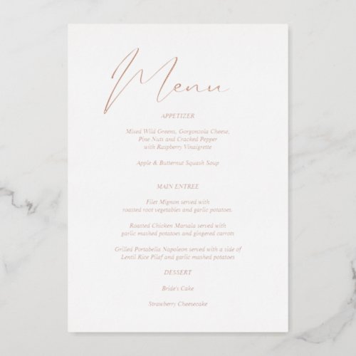 Modern Chic Foil  White Menu Foil Invitation