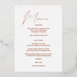 Modern Chic Foil & White Menu Invitation<br><div class="desc">Real Foil version.  Wow your friends and family with your beautiful real foil Rose Gold,  Gold,  or Silver Modern Chic Black & White Menus.</div>