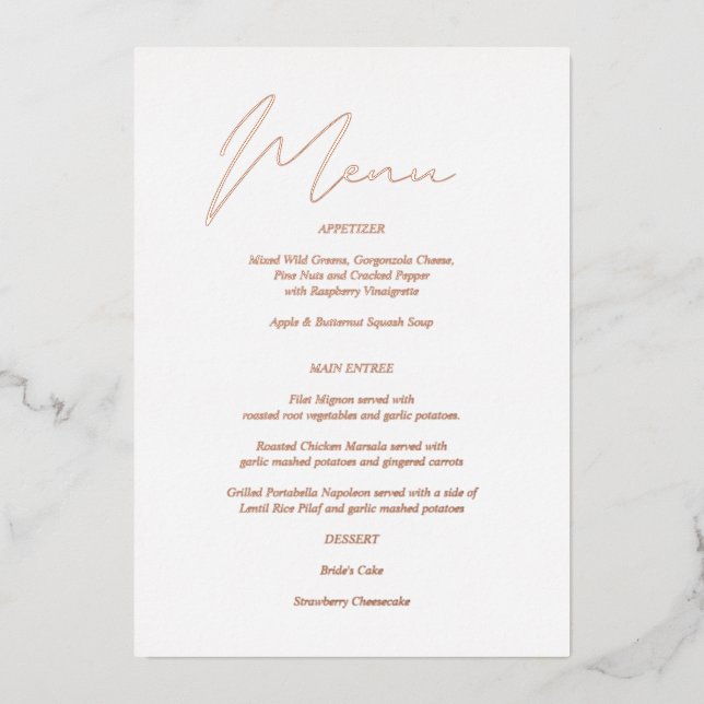 Modern Chic Foil & White Menu Invitation (Front)