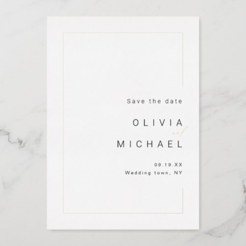 Modern chic frame minimalist photo save the date foil invitation