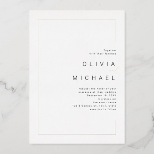 Modern chic frame minimalist photo wedding foil invitation