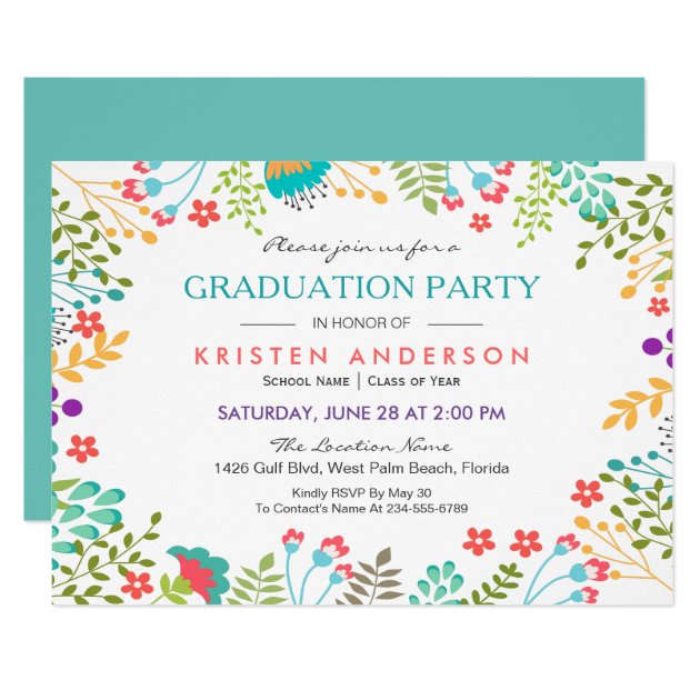 Modern Chic Fresh Floral 2018 Graduation Party Card (front side)
