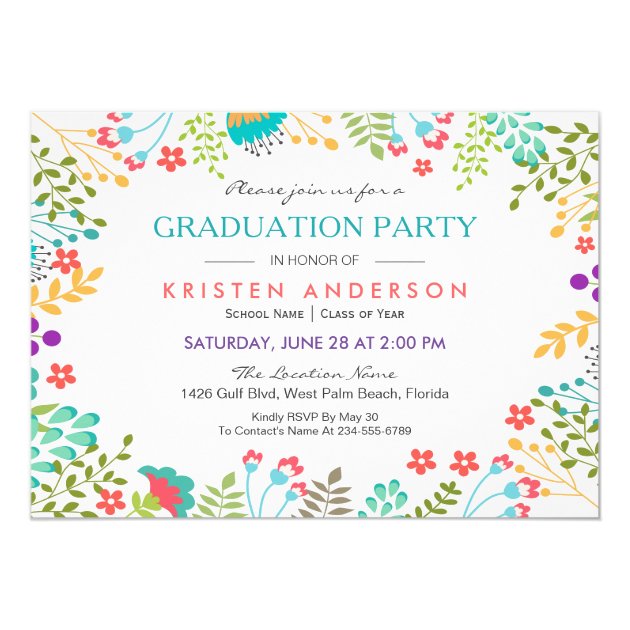 Modern Chic Fresh Floral 2018 Graduation Party Card