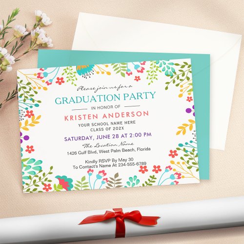 Modern Chic Fresh Floral 2018 Graduation Party Card