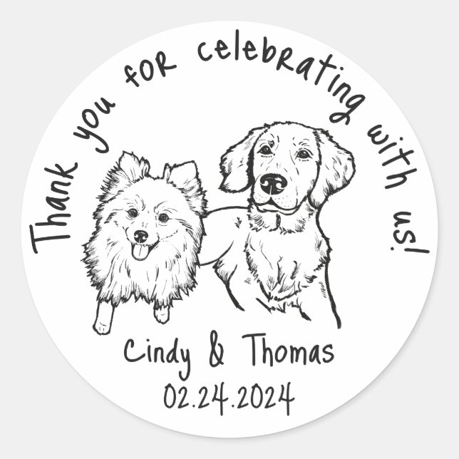 Modern Chic Funny Pet Wedding Favor Classic Round Sticker (Front)