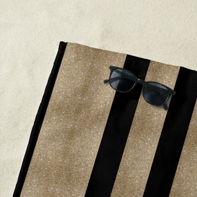 modern chic geometric black and gold stripes beach towel (In Situ)