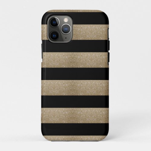 modern chic geometric black and gold stripes iPhone 11 pro case