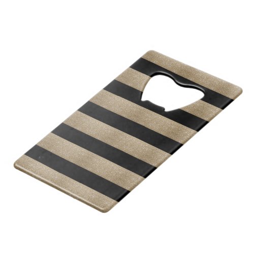 modern chic geometric black and gold stripes credit card bottle opener