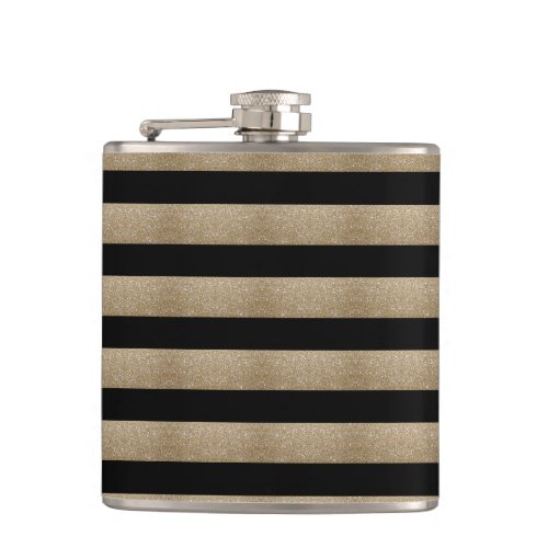 modern chic geometric black and gold stripes flask