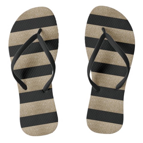 modern chic geometric black and gold stripes flip flops