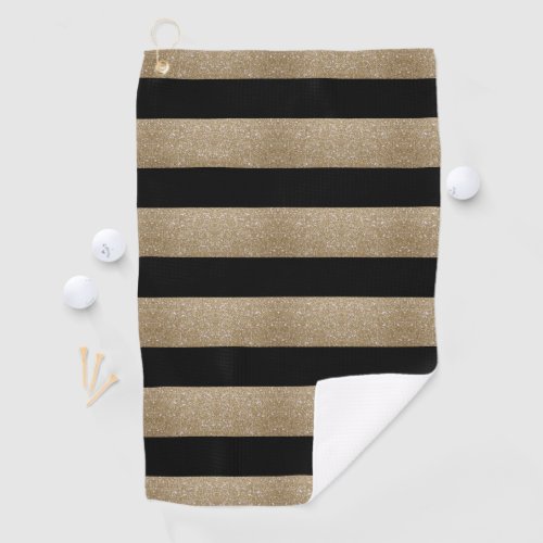 modern chic geometric black and gold stripes golf towel