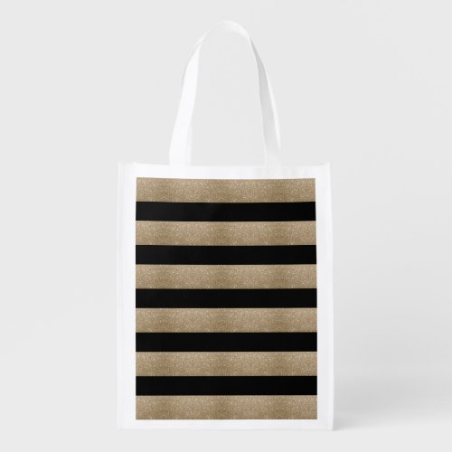 modern chic geometric black and gold stripes grocery bag