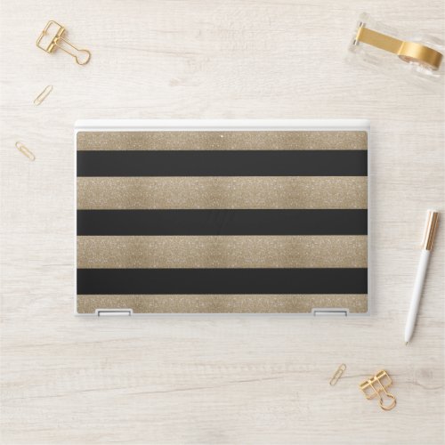 modern chic geometric black and gold stripes HP laptop skin