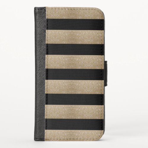 modern chic geometric black and gold stripes iPhone x wallet case
