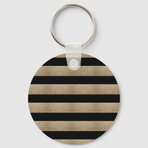 modern chic geometric black and gold stripes keychain