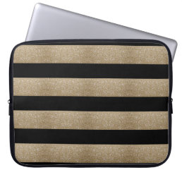 modern chic geometric black and gold stripes laptop sleeve