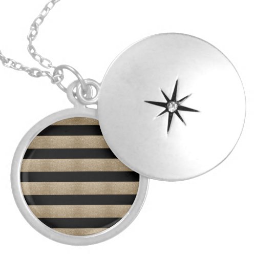 modern chic geometric black and gold stripes locket necklace