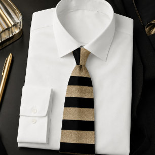 modern chic geometric black and gold stripes neck tie