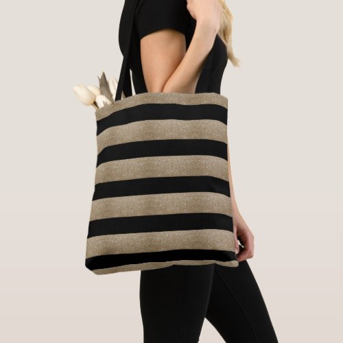 modern chic geometric black and gold stripes tote bag