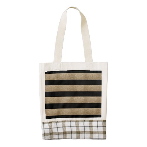 modern chic geometric black and gold stripes zazzle HEART tote bag