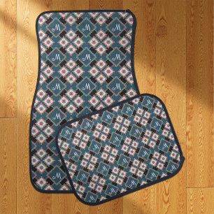 Modern Chic Geometric Floral Monogram Pattern Car Floor Mat