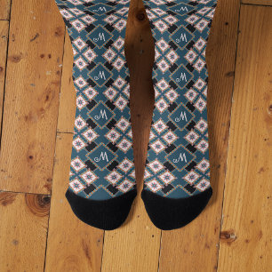 Modern Chic Geometric Floral Monogram Pattern Socks