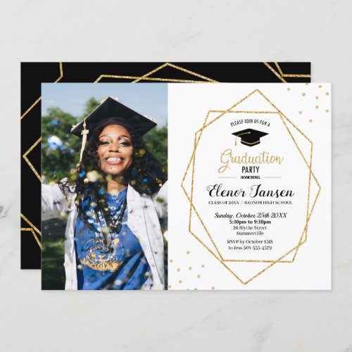 Modern Chic Geometric Graduation Party Photo Invitation