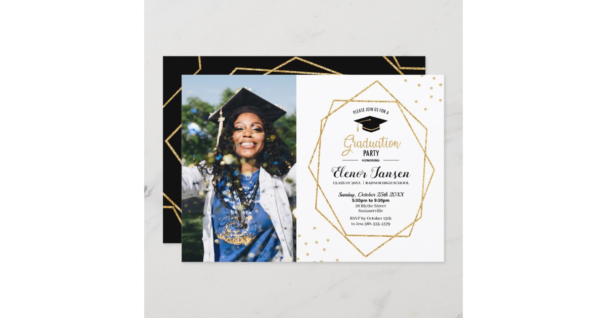 Modern Chic Geometric Graduation Party Photo Invitation