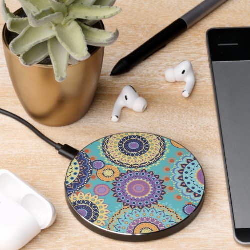 Modern Chic Geometrical Teal Colorful Pattern Wireless Charger