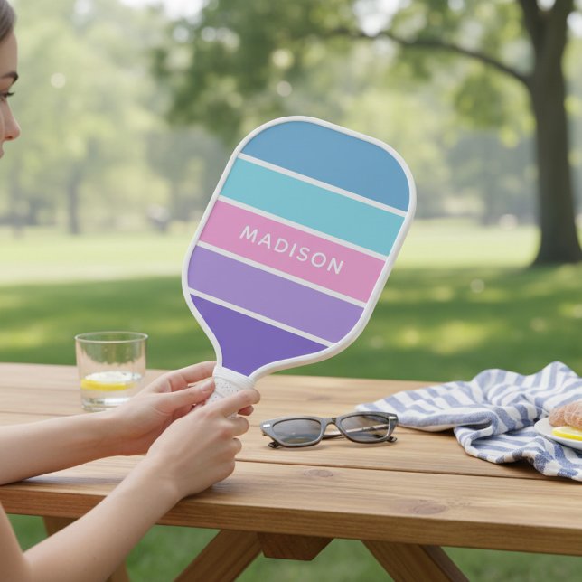 Modern Chic Girly Color Block Personalized Name Pickleball Paddle (Creator Uploaded)
