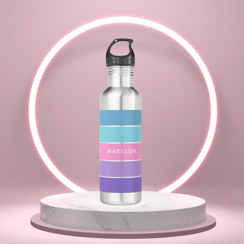 Modern Chic Girly Color Block Personalized Name Stainless Steel Water Bottle