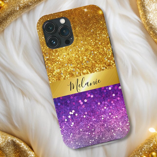 modern chic glam gold purple glitter monogram  Case-Mate iPhone case (Creator Uploaded)
