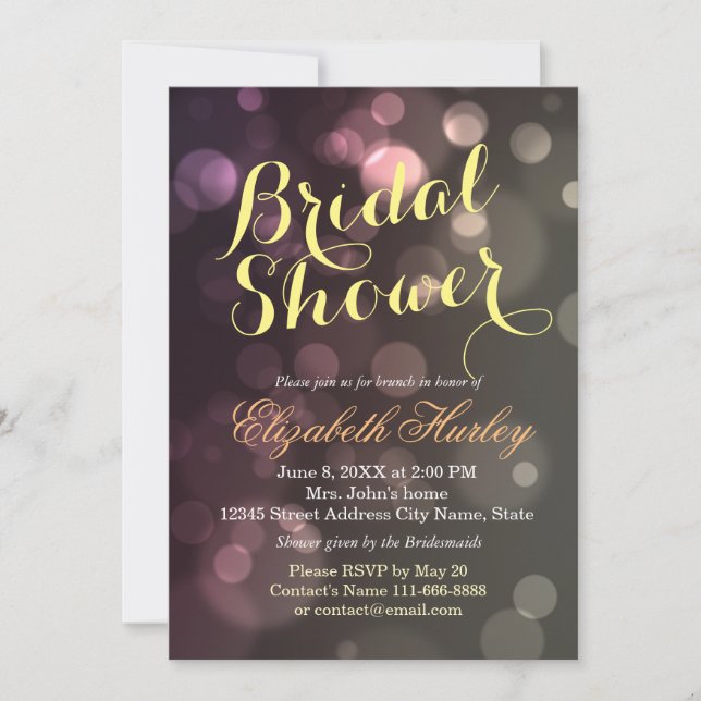 Modern Chic Glitter Bokeh Bridal Shower Invitation (Front)